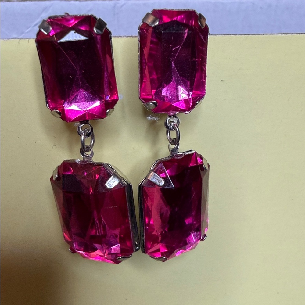 Pink Gemstone Drop Earrings - Vibrant Pink Fashion Jewelry